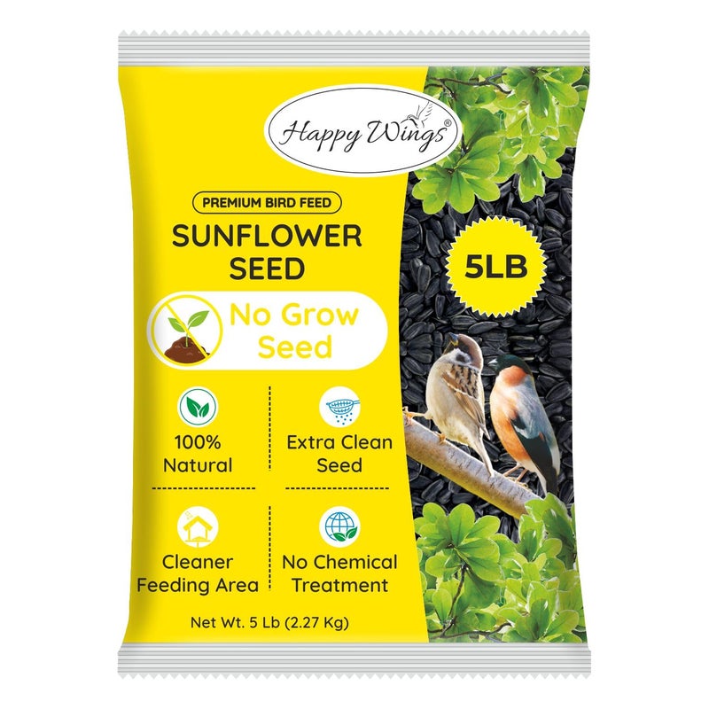 Happy Wings Black Oil Sunflower Seeds for Wild Birds 5 lbs No Grow Seed I High-Energy Bird Food Ideal for Finches, Sparrows, and More I All Year-Round Feeding. - Image 1